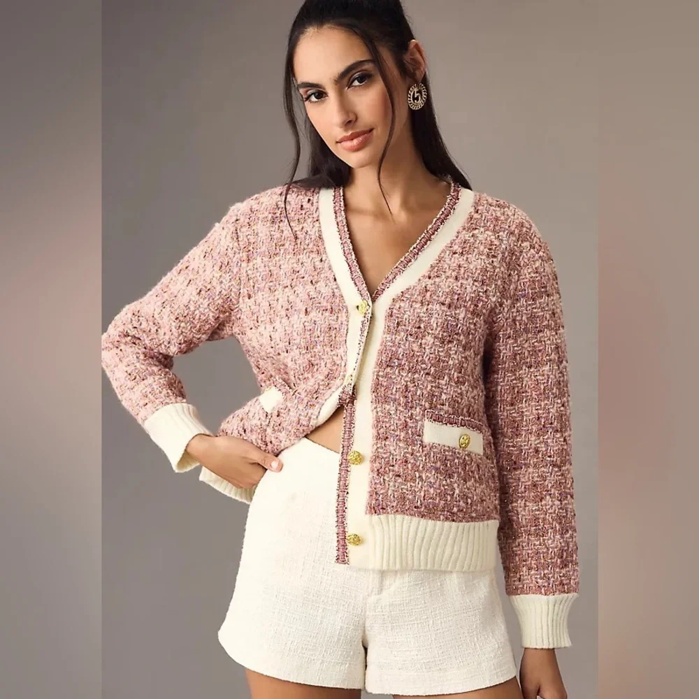 LIKE NEW Anthropologie Maeve tweed lurex coatigan size large - Picture 4 of 7